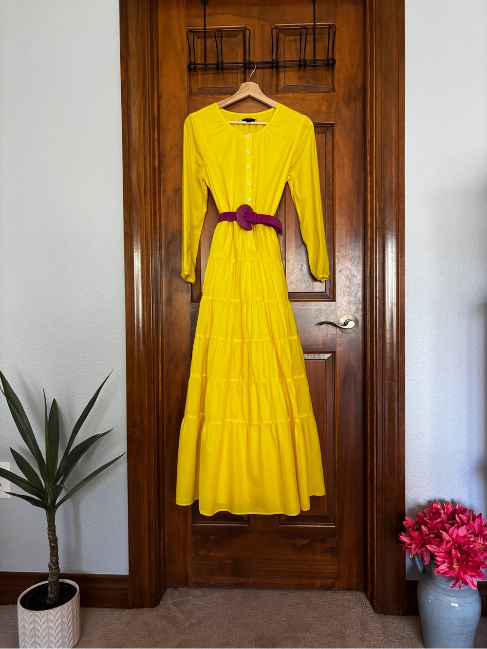 J. Crew Sunshine Yellow Tiered Long-Sleeve Maxi Dress (BELT NOT INCLUDED)